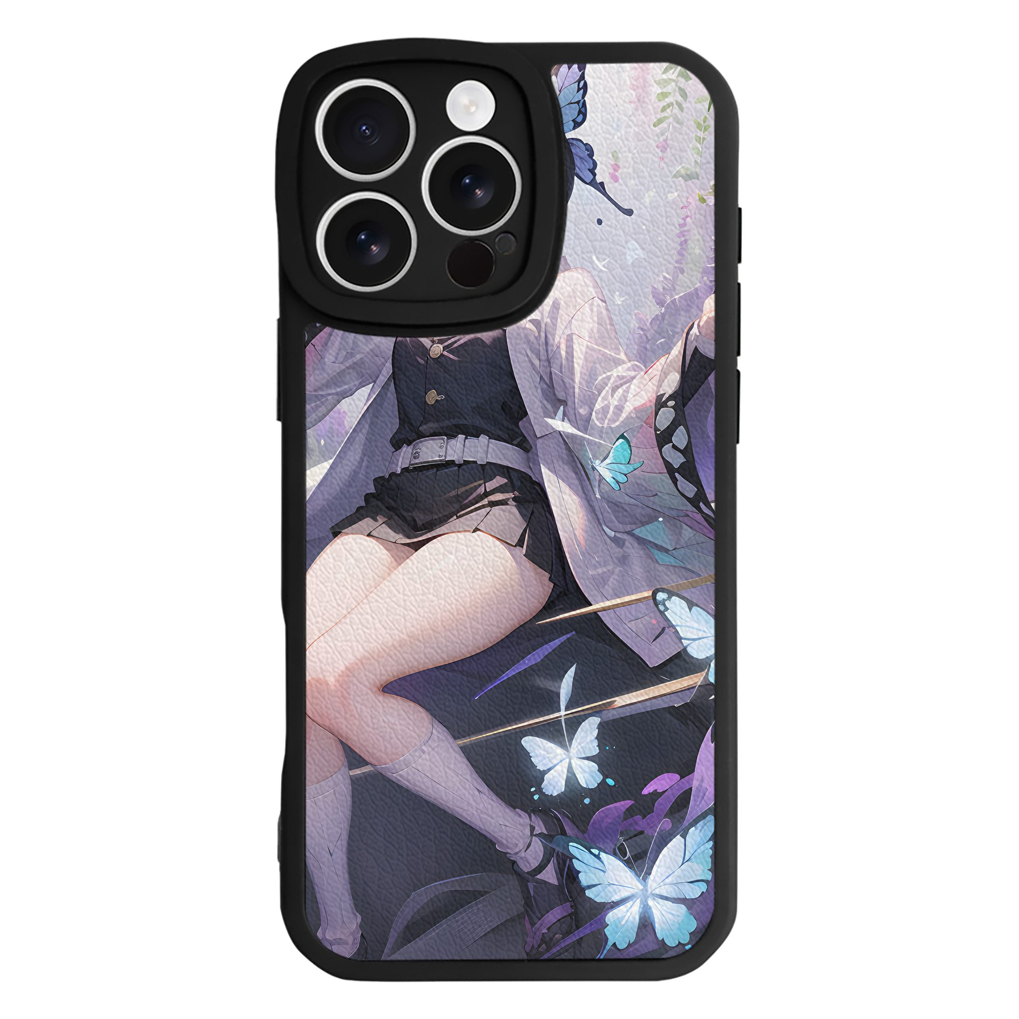（画像用） 鬼滅の刃（きめつのやいば）蟲柱-胡蝶 しのぶ／こちょう しのぶ Kochou Shinobu 【iPhone 16シリーズ対応】シリコンスマホケース（レザー調） 材質：シリコン